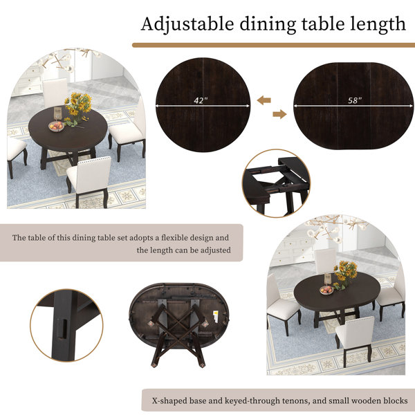 Gracie Oaks Expandable Round Farmhouse Dining Table With 16" Leaf